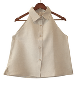 Natural Linen - Crop Top w/Collar