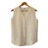 Linen Sleeveless V-Neck Top with Buttons