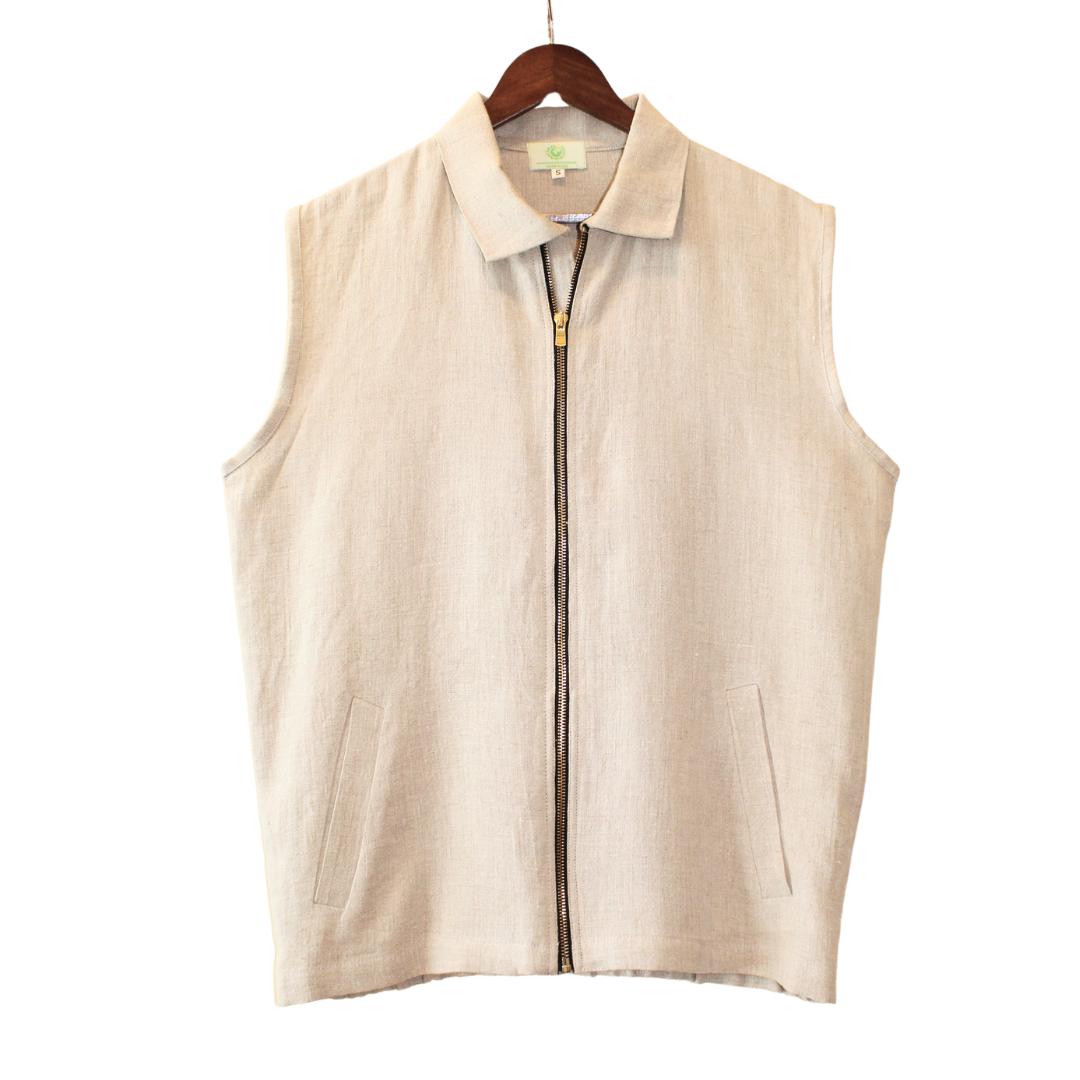 Linen Men's Zippered Vest – Natural Touch UAE