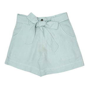 Linen - Pleated Shorts With Fabric Belt