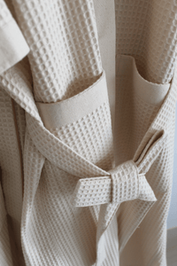 Waffle Weave Cotton - Kimono Style Bathrobe (Natural) - UNISEX